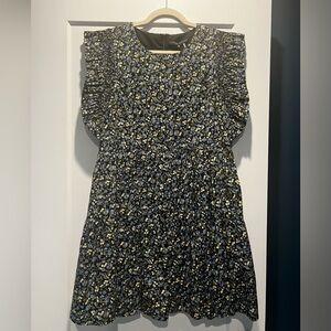 English Factory black multi floral ruffle sleeve mini dress with pockets